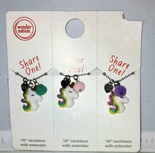 3 Pc Colorful Enamel Unicorn BFF Necklace Set New Give 2 Keep 1