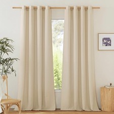 Living Room Curtains Linen Boho Eyelet Scarf Set of 2 H 260 x W 140 cm Angora, Le...
