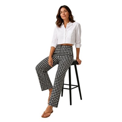 WOMEN'S Zara Geometric Print Pants Size L Black Off White Stretch Made Spain NWT