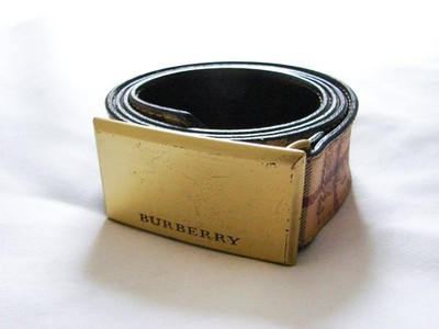 Men's Burberry Nova Check Gold Buckle Logo Leather Plaid Classic Belt 40|100