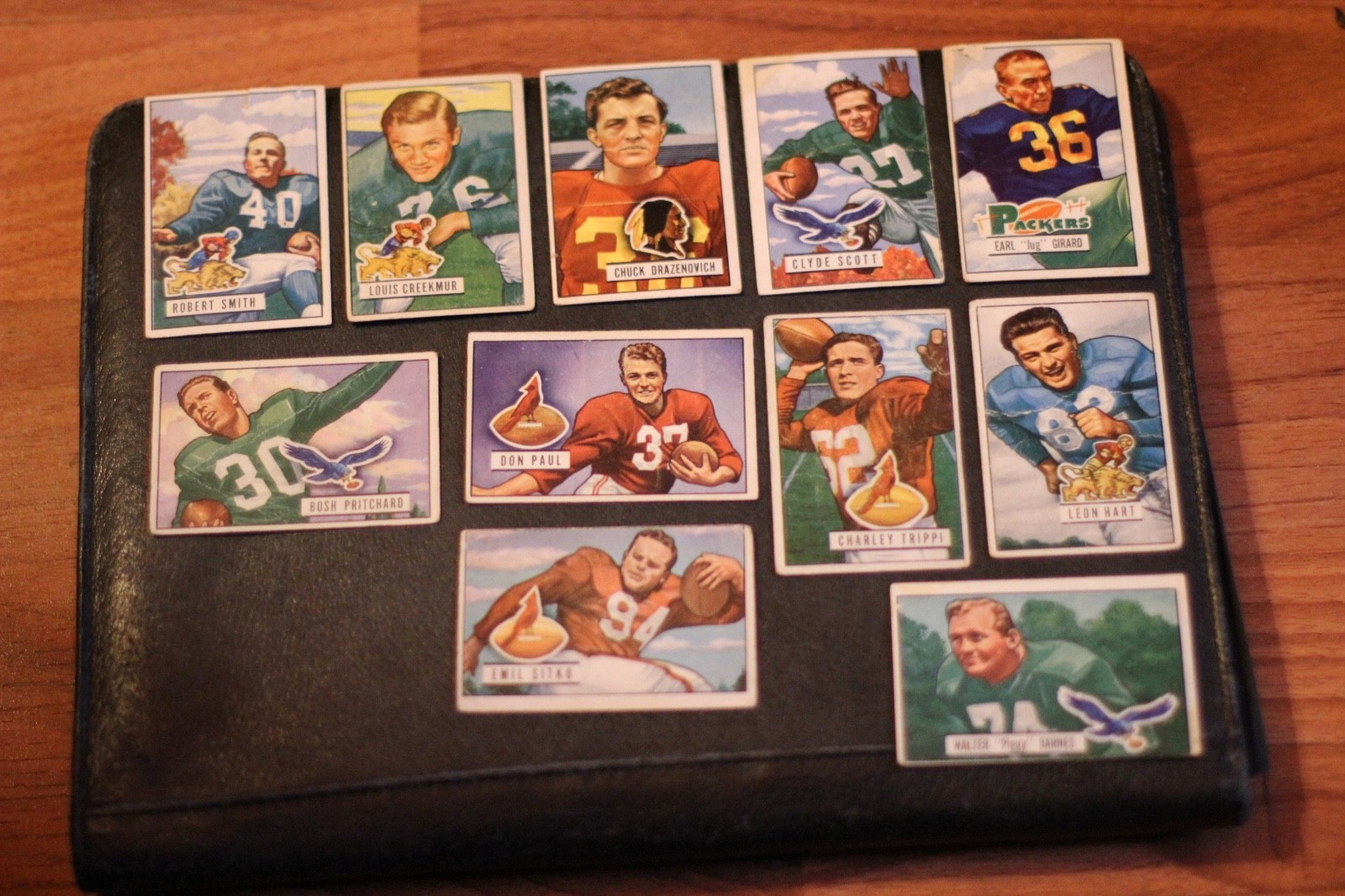 10 diff. 1951 Bowman Football Cards, Mostly VG Condition, inc. Charley Trippi