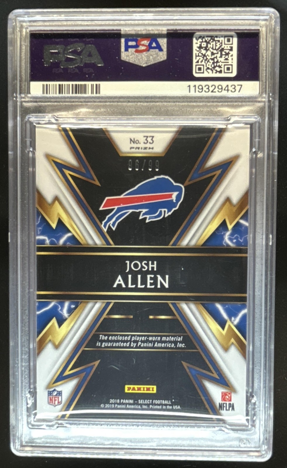 2018 Panini Select Josh Allen Sparks Jersey Prizm Rookie RC #/99 Bills PSA 9 view 2