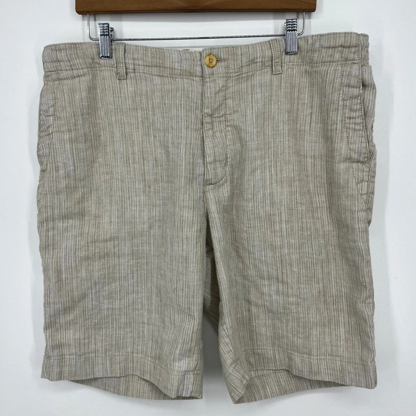 Tommy Bahama Chino Shorts Men's XL Beige Linen Blend Flat Front Zip Fly