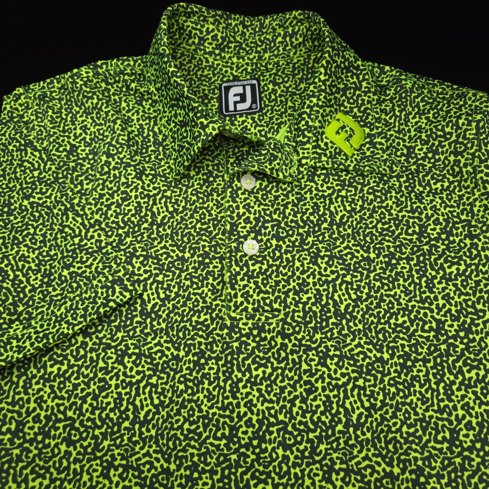 Polo Shirt -s- Athletic Fit Neon Green Black Spot Dot Prodry