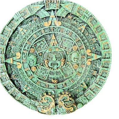 Vintage Aztec Sun Calendar Crushed Malachite Stone Mexican Art 12 inch