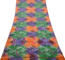 Sushila Vintage Multi-Color Saree 100 Pure Silk Printed 5 YD Soft Craft Fabric