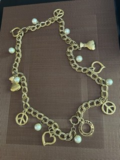 Rare Vintage Bijoux Paris Jacky De G 39" Peace Sign/Heart Gold Plated Belt