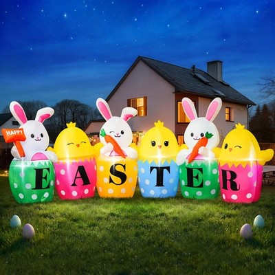 FunFanso 10 FT Easter Inflatables Bunny, Cute Rabbits with Carrots, Eggs, Chi...