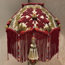 NEW Victorian Downton Abbey Red Velvet Antique Beaded Fringe Lampshade 16IN 40CM