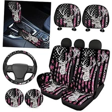  Universal Car Seat Covers Set Pink American Flag Camo Deer Hunting Pink Deer