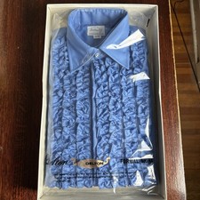 Vtg 70s Delton Tuxedo Shirt Mens Blue Ruffle Frill Prom NOS 14 33