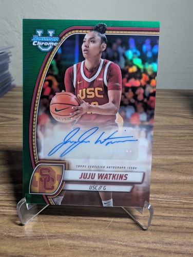 Juju Watkins [Black Blue Refractor Autograph] #37 2024 Bowman Chrome University card