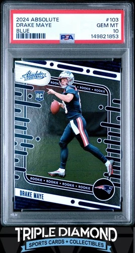 2024 Panini Absolute Drake Maye Rookie RC Blue Patriots PSA 10 Gem MT W129