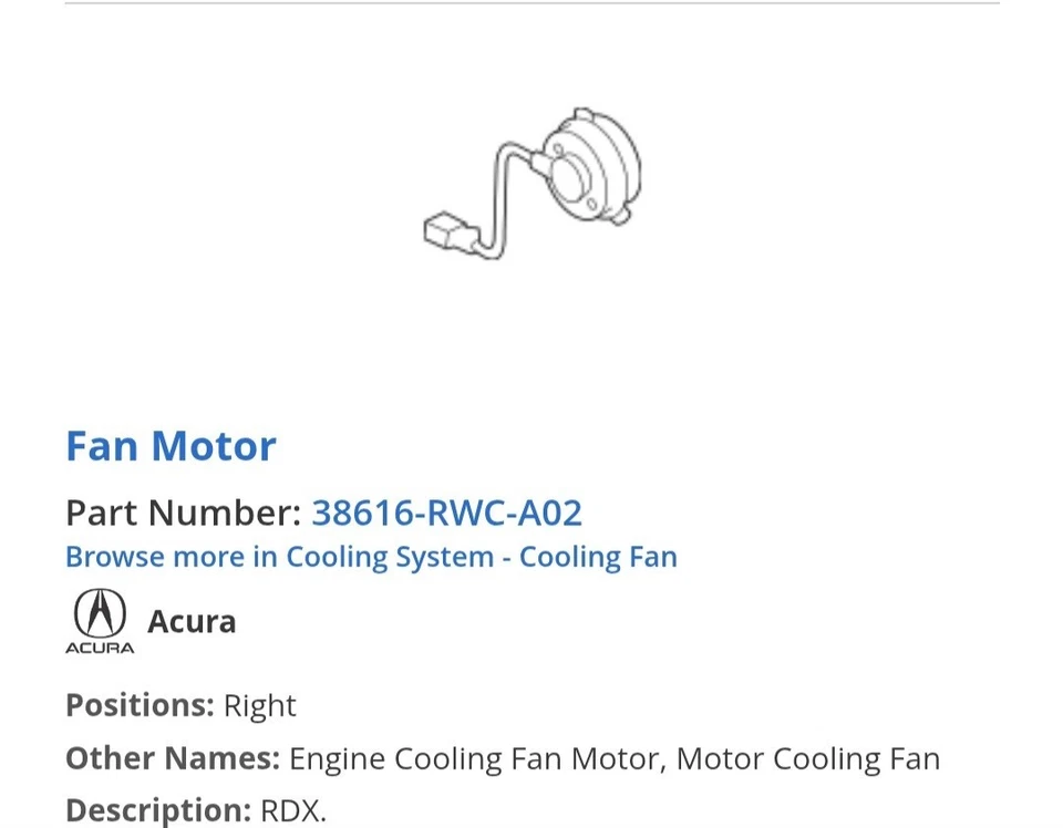 Ventilador motor lado derecho Acura Rdx 2011 Foto 2 de 2
