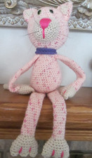 Crochet Cat Plush Pink Tan 15" Handmade Floppy Arms Legs