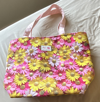 Makeup Junkie Floral Tote Bag, Zip Top, Double Handles, Lined, Inner Pockets