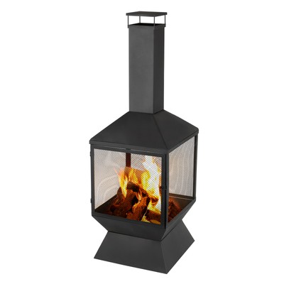 Patio Heater Chimenea Garden BBQ Fire Pit Outdoor Chimnea Steel Black Log  Store 5056295307190 | eBay
