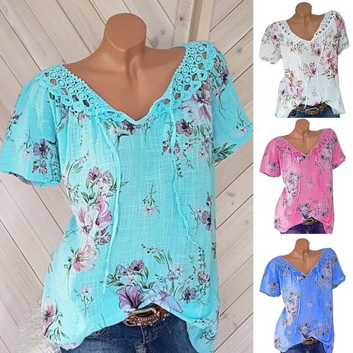T-shirt donna manica corta tunica maglietta blusa top floreale estate sciolta casual - Foto 3 di 19