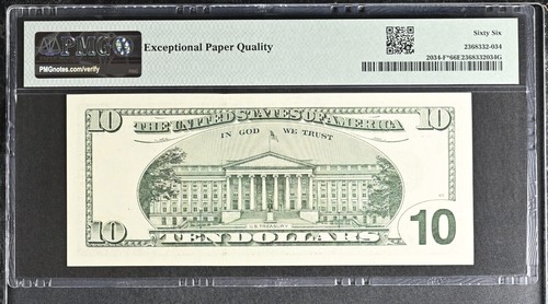 1999 $10 Federal Reserve Note Fr-2034-F* Atlanta PMG66 Gem EPQ - Picture 2 of 2