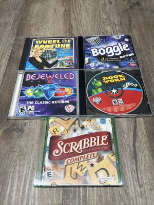 Lot Of 5 PC Games Bejeweled 2 | Book Worm | Boggle | Scrabble | Wheel Of Fortune
