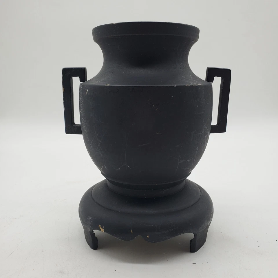 Jarrón antiguo japonés Meiji jarrón de bronce negro con asas Foto 3 de 4