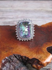 Black Mystic Topaz Gemstone Silver Ring Size 6.75 Stunning Octagon Setting 