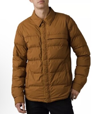 Prana Mens Camel Color Puffer Down Jacket Size XL NWT