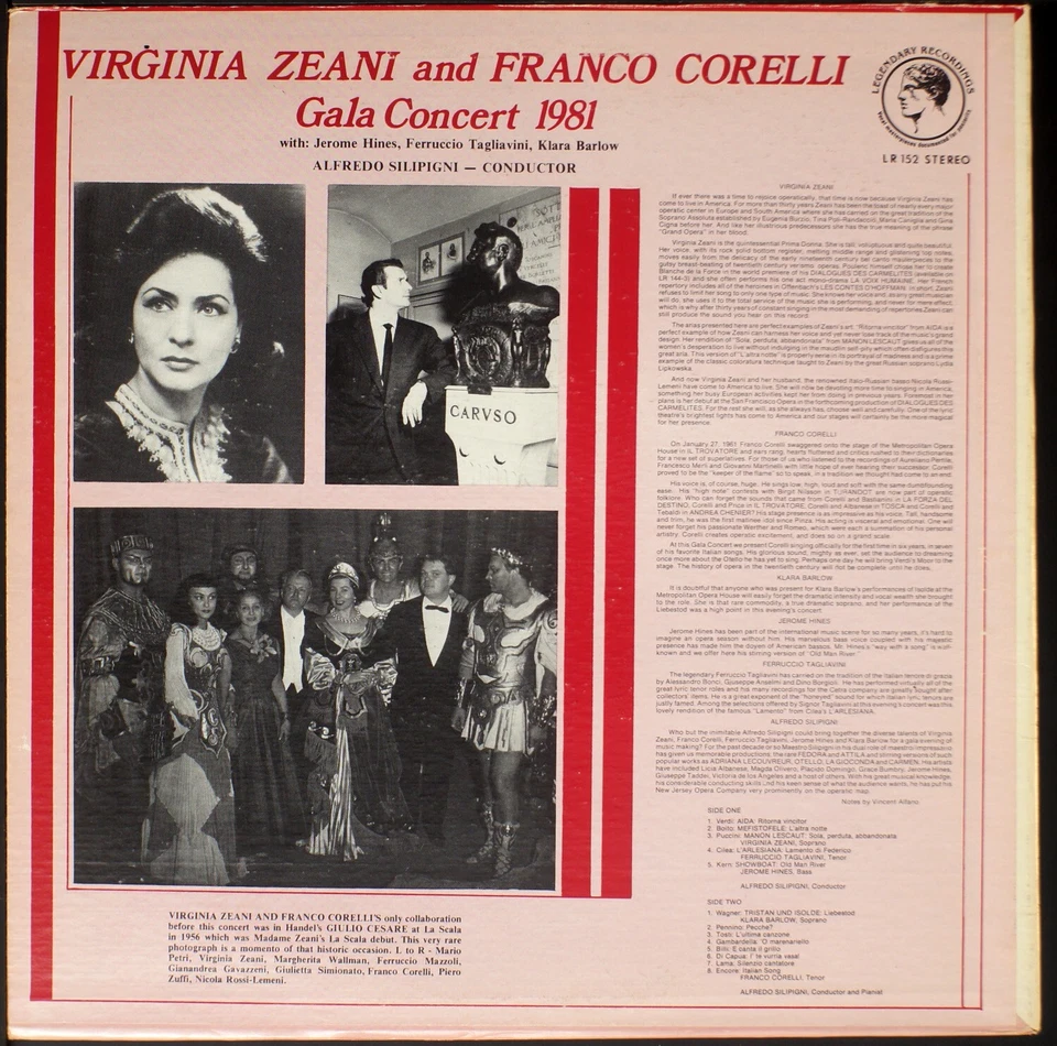 Virginia Zeani and Franco Corelli Gala Concert 1981 [NH09-063] original LP - Image 2 of 2