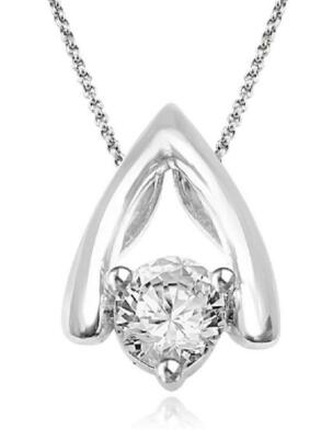 Round Diamond Solitaire Pendant Necklace I1 G 0.30 Ct 14K White Gold Prong Set