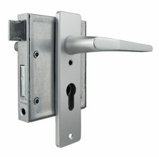 Universal Kastenschloss Bever 79P mit Aluminium Drücker und Schild