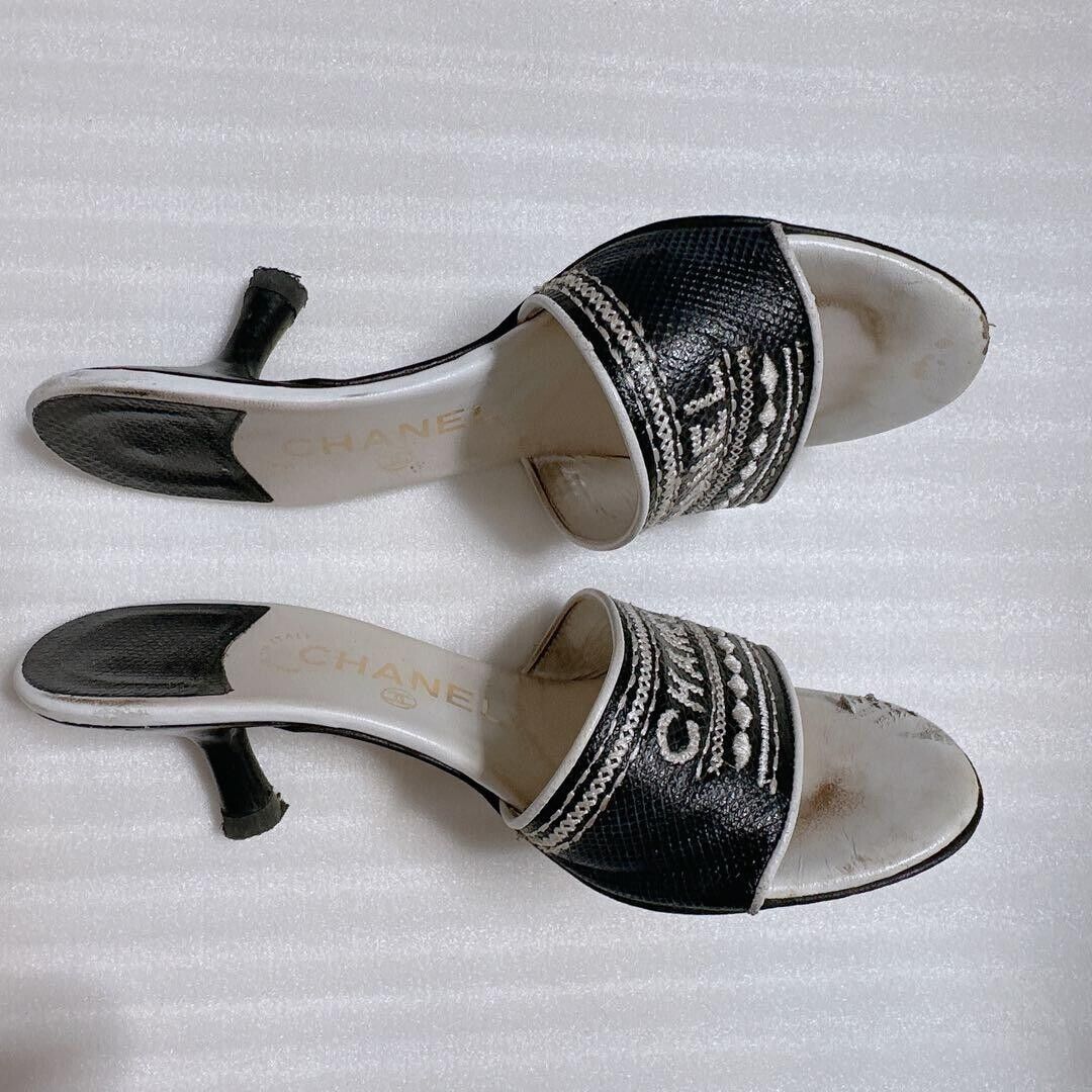 CHANEL Logo Embroidered Sandals Mules Pumps Shoes Women EU CHANEL Logo Embroidered Sandals Mules Pumps Shoes Women EU