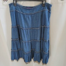 Vtg Mix Nouveau Denim Skirt Size 14 Blue Chambray Western Tiered Peasant 16321x
