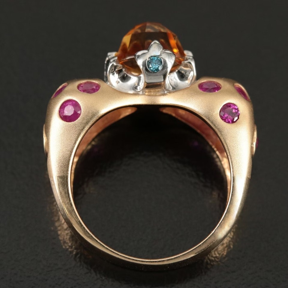Hand Made Custom Italian Designer Ring / Diamond & Gemstone / 14K Gold ...