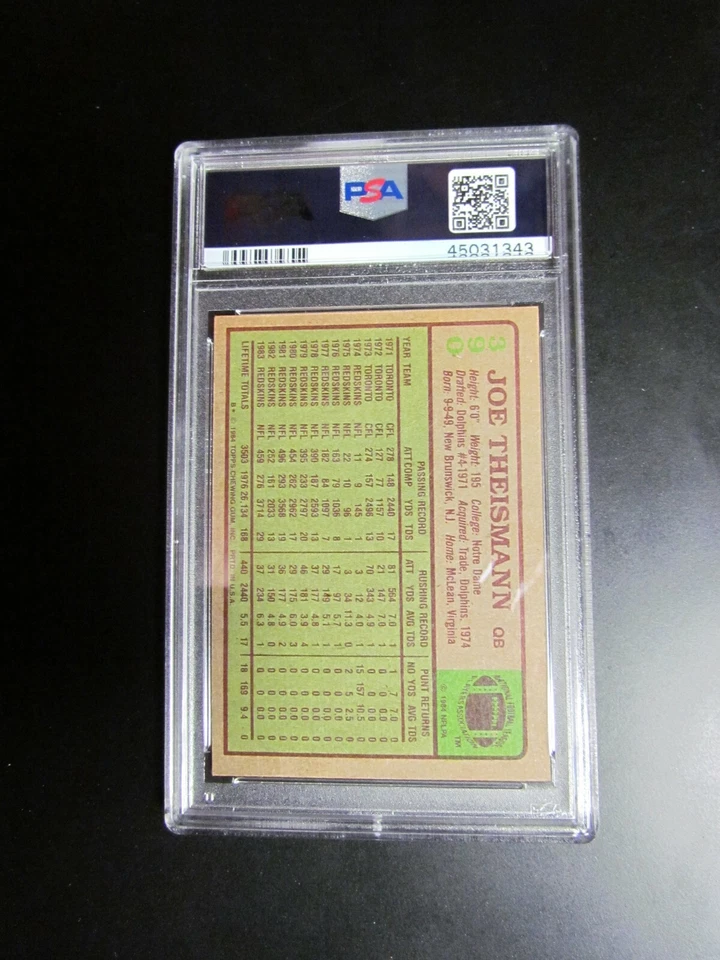 1984 Topps Joe Theismann Signed Baseball Card PSA Certified - Image 4 of 4