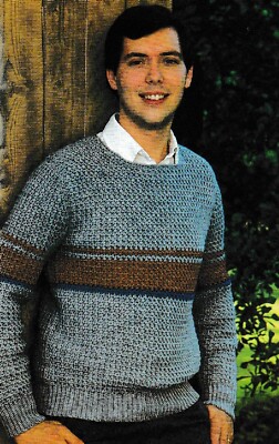 Man's Sweater - Size 34-36, 38-40, 42-44 - Sport Yarn - Crochet Pattern ONLY