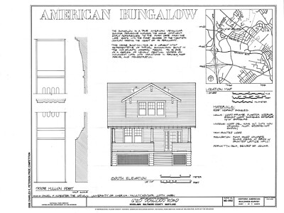 Bungalow House Plans, 3 bedroom Craftsman Style Small Home - printed plans