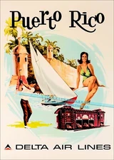Puerto Rico 1960 Swim Sun Sail Golf Airline Travel Vintage Poster Print Art