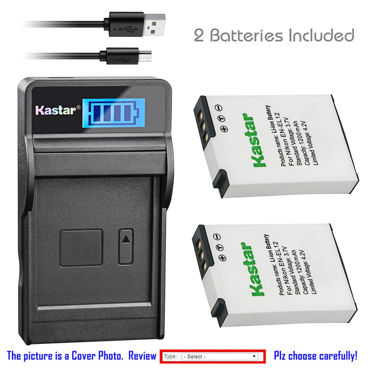 Kastar Battery LCD Charger for Nikon EN-EL12 Nikon Coolpix S610 Coolpix  S620