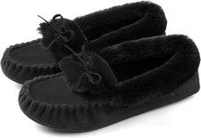 RockDove Women's Olivia Faux Fur Moccasin Slipper, Size 8-9 US Women, Black