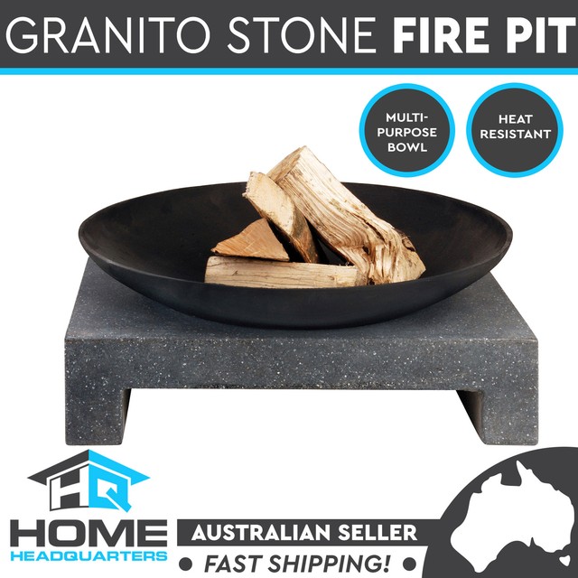 GRANITO Stone Square Base Fire Pit With Cast Iron Bowl Outdoor Patio 59x12cm for sale online eBay