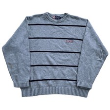 Vintage CHAPS Ralph Lauren Sweater Mens L Gray Striped Chunky Knit Grandpa