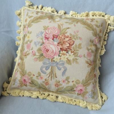 16" Aubusson Needlepoint Pillow Sham Rustic French Country with Tassel Wool New