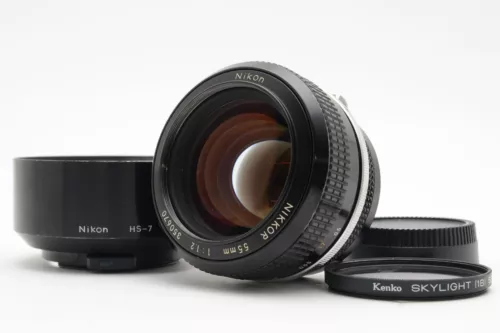 [Near Mint w/Hood,Cap] NIKON New Nikkor 55mm f/1.2 non Ai Prime Lens From Japan
