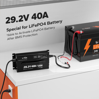 LiTime 29.2V 40A AC-DC Smart Charger for 24V Deep Cycle Lithium