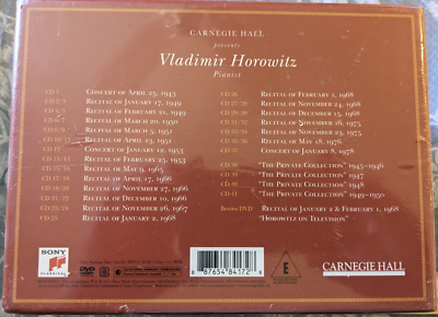 Vladimir Horowitz Live At Carnegie Hall 41 CD +DVD Boxset Sony