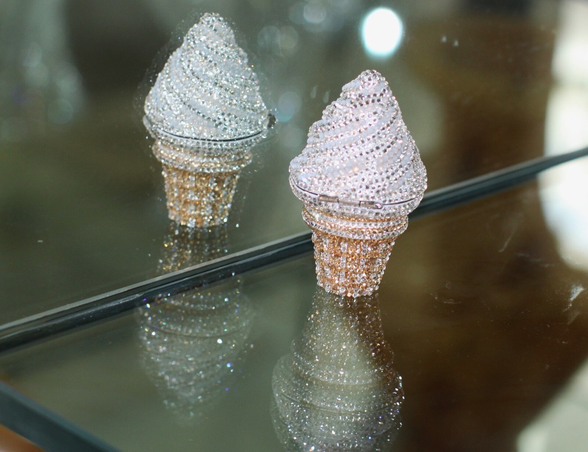 JUDITH LEIBER VANILLA FROST ICE CREAM SWAROVSKI CRYSTAL PILLBOX TRINKET  RING BOX