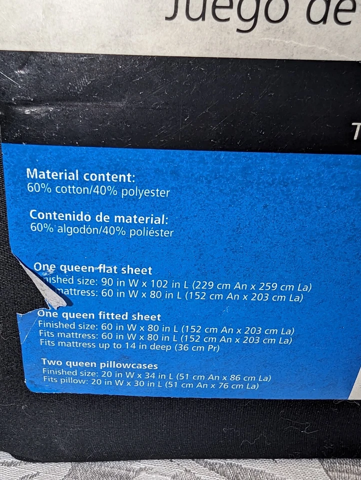 Mainstays Ring Spun Yarn Easy Care Queen Sheet Set With Extra Pillowcases Black - Image 3 of 4