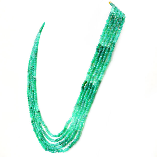 226.50 Cts Natural 5 Strand Green Fluorite Round Shape Faceted Beads Necklace