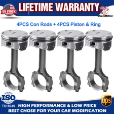 Pistons & Rings + 4PC Connecting Rod Kit Fit For Buick Chevrolet GMC Saturn 2.4L
