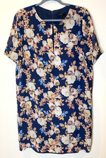J. Crew DRESS Womens 8 Navy Blue Floral Silk Chiffon Shift Short Sleeve Lined